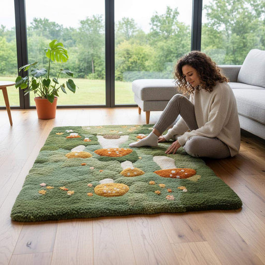 Translation missing: en.Mushroom Forest Rug: Tufted Cottagecore Nursery Decor Teppich
