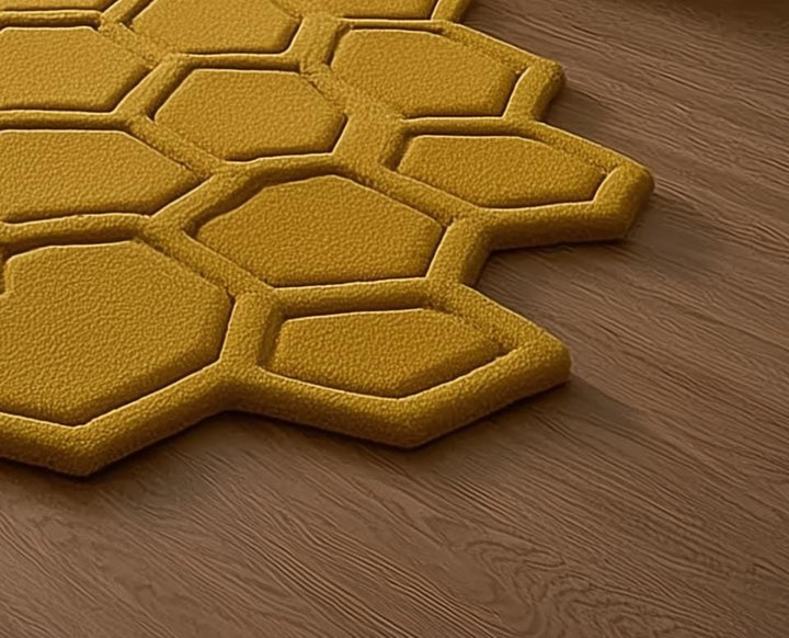 Translation missing: es.Mustard Honeycomb Rug — Sculpted Hexagon Accent Rug for Entryway &amp; Living Room