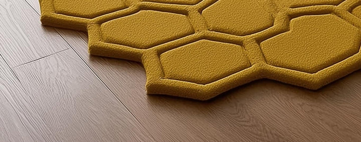 Translation missing: es.Mustard Honeycomb Rug — Sculpted Hexagon Accent Rug for Entryway &amp; Living Room
