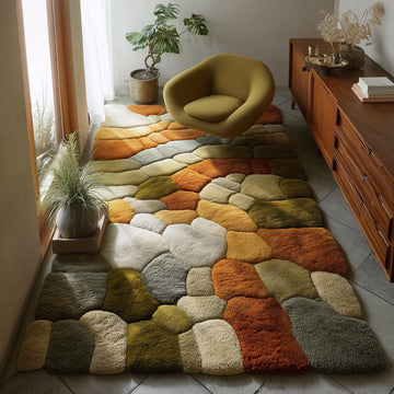 Translation missing: en.Handmade Pebble Moss Rug with organic pebble texture and earth tone colors for modern bedrooms and living rooms