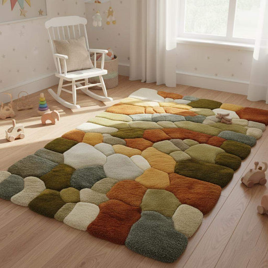 Translation missing: es.Nature Pebble Moss Rugs | 3D Stone Rug Carpet | Green Earth Tone Teppich | Hand Tufted Boho Rugs | Custom Abstract Rug | Bedroom Rugs Modern