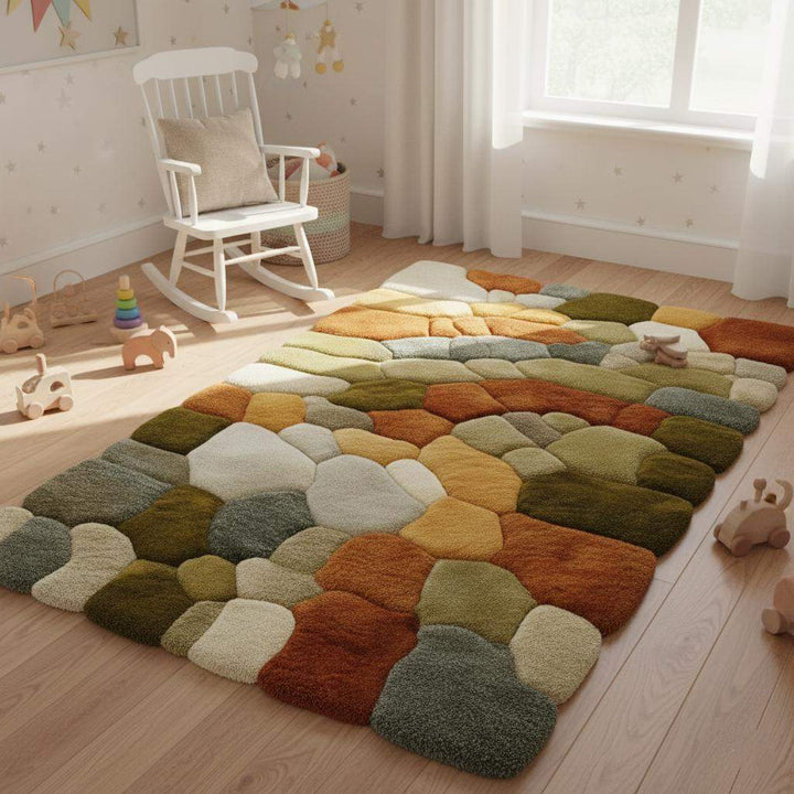 Translation missing: en.Nature Pebble Moss Rugs | 3D Stone Rug Carpet | Green Earth Tone Teppich | Hand Tufted Boho Rugs | Custom Abstract Rug | Bedroom Rugs Modern