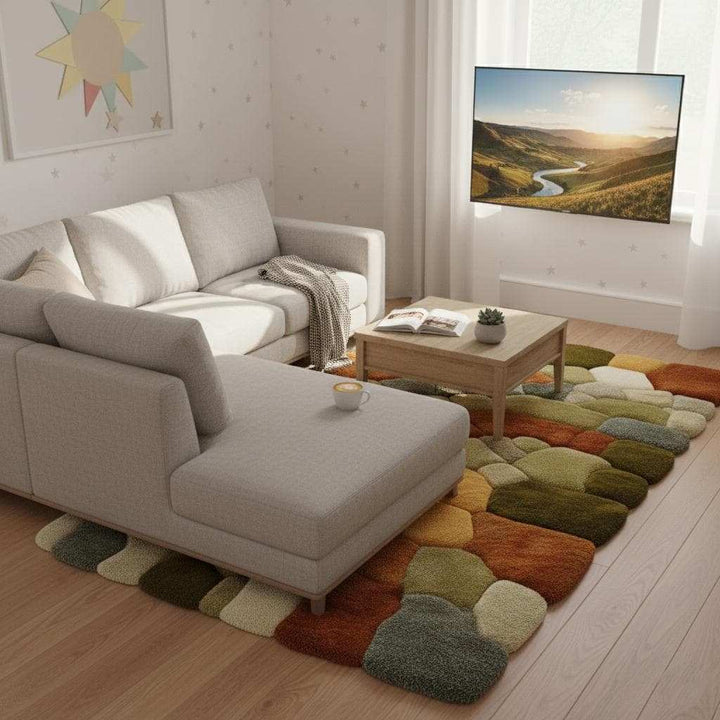 Translation missing: en.Nature Pebble Moss Rugs | 3D Stone Rug Carpet | Green Earth Tone Teppich | Hand Tufted Boho Rugs | Custom Abstract Rug | Bedroom Rugs Modern