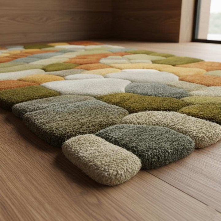 Translation missing: en.Nature Pebble Moss Rugs | 3D Stone Rug Carpet | Green Earth Tone Teppich | Hand Tufted Boho Rugs | Custom Abstract Rug | Bedroom Rugs Modern