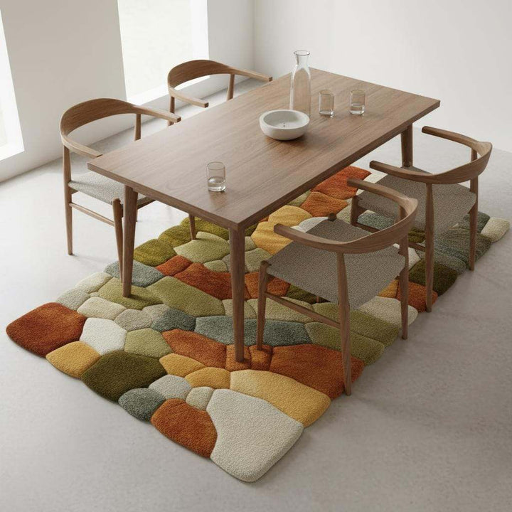 Translation missing: en.Nature Pebble Moss Rugs | 3D Stone Rug Carpet | Green Earth Tone Teppich | Hand Tufted Boho Rugs | Custom Abstract Rug | Bedroom Rugs Modern