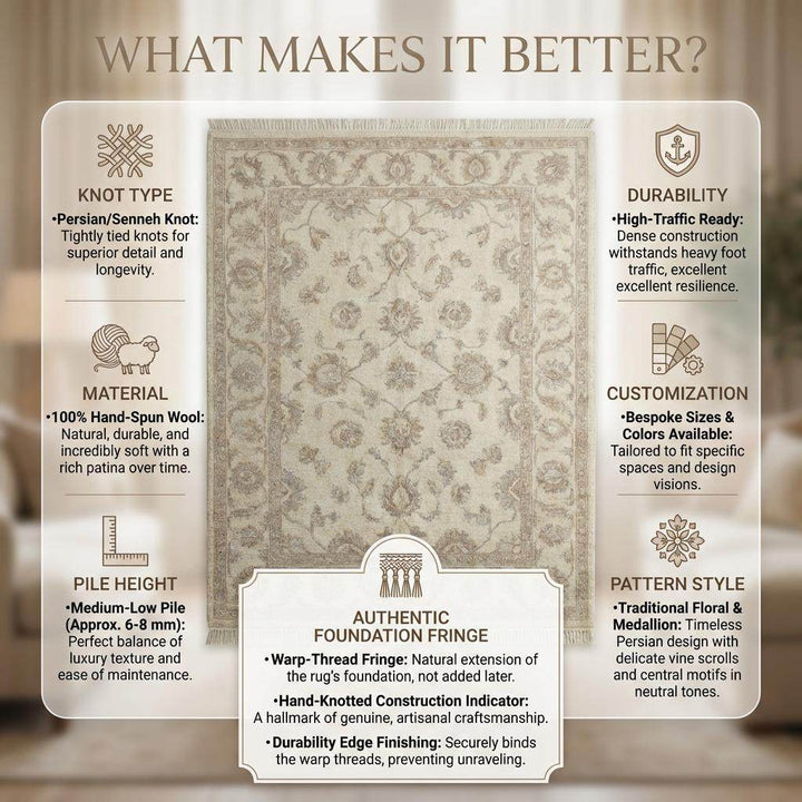 Translation missing: es.Neutral Oushak Area Rug Hand Knotted Wool Floral Living Room Rug