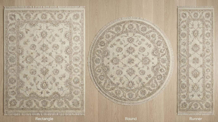 Translation missing: es.Neutral Oushak Area Rug Hand Knotted Wool Floral Living Room Rug