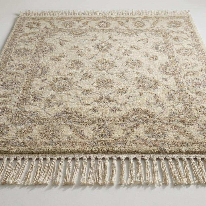 Translation missing: es.Neutral Oushak Area Rug Hand Knotted Wool Floral Living Room Rug