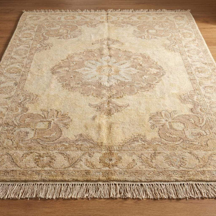 Translation missing: es.Neutral Oushak Hand Knotted Wool Rug for Living Room &amp; Bedroom Decor