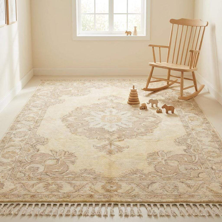 Translation missing: es.Neutral Oushak Hand Knotted Wool Rug for Living Room &amp; Bedroom Decor