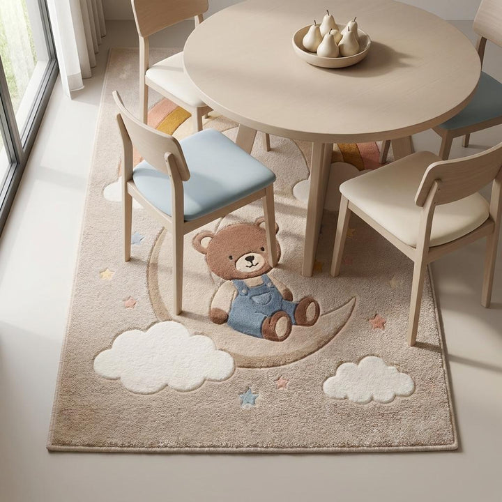 Translation missing: es.Nursery Hand Tufted Wool Rug Teddy Bear Moon Rainbow Kids Room Decor Soft Plush Area Rug __etsy:8032937537