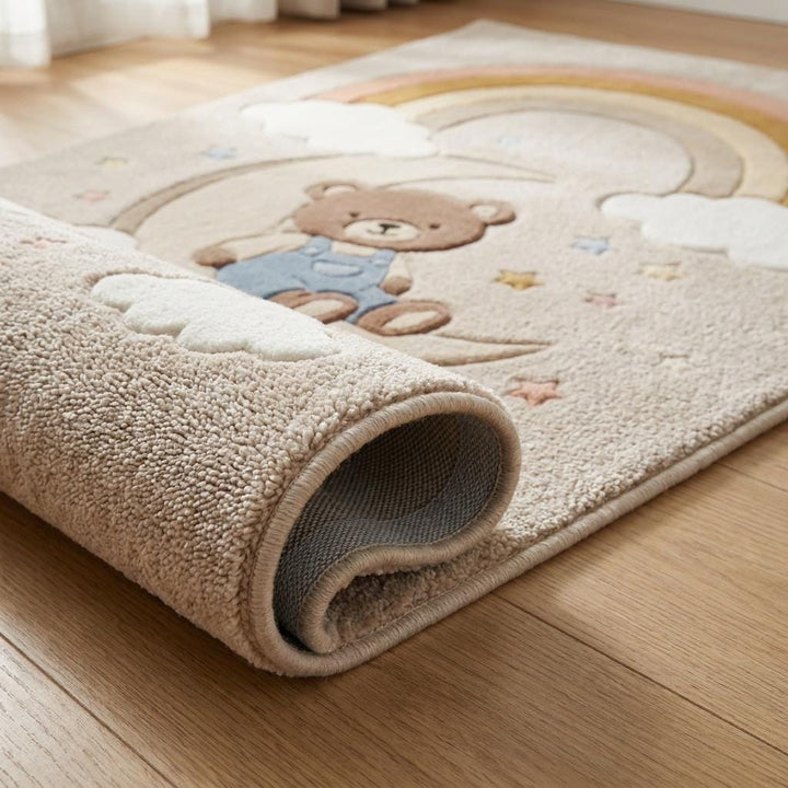 Translation missing: es.Nursery Hand Tufted Wool Rug Teddy Bear Moon Rainbow Kids Room Decor Soft Plush Area Rug __etsy:8032938175