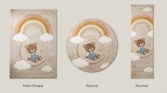Translation missing: es.Rectangle kids rug with whimsical moon and teddy design, also suitable for round or runner custom sizes __etsy:8032935611