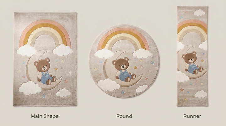 Translation missing: es.Rectangle kids rug with whimsical moon and teddy design, also suitable for round or runner custom sizes __etsy:8032935611