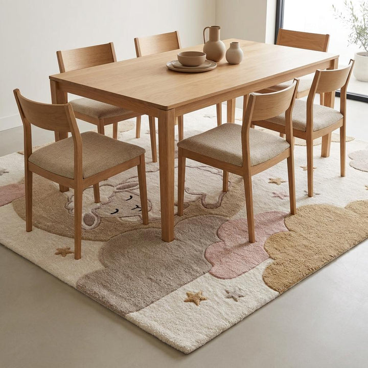 Translation missing: es.Nursery Moon Lamb Rug, Handmade Tufted Kids Room Carpet in Neutral Beige Pink Cloud Design __etsy:7994290638