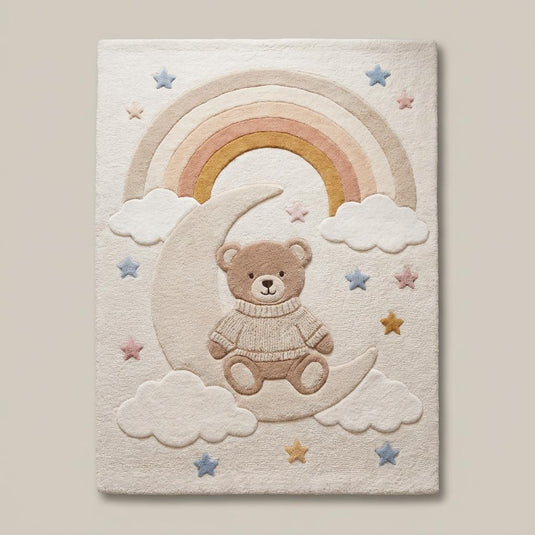Translation missing: es.Modern baby room rug with rainbow and stars in calming cream and pastel tones __etsy:8036445841