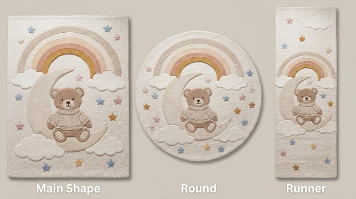 Translation missing: es.Rectangle nursery rug with playful bear design, also available in round or runner hallway styles __etsy:8036445869