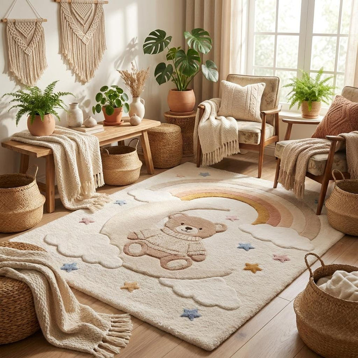 Translation missing: es.Neutral wool baby rug with soft clouds and stars ideal for play and comfort __etsy:7988506818
