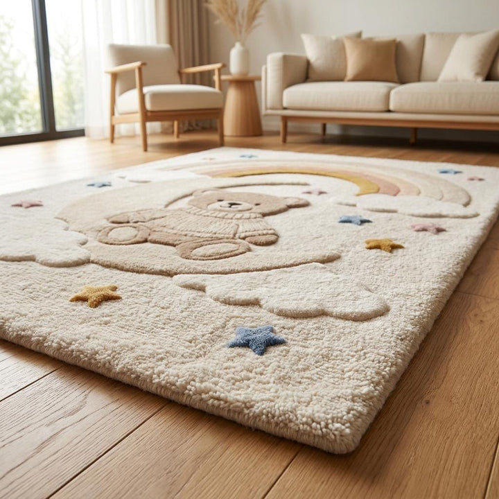 Translation missing: es.Nursery Wool Tufted Rug – Teddy Bear Rainbow Design for Baby Room Decor __etsy:8036445933