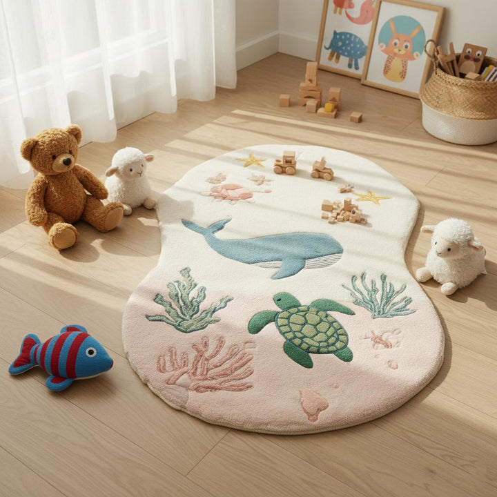 Translation missing: es.Sea life wool carpet for nursery with underwater animals, cozy and unique gift