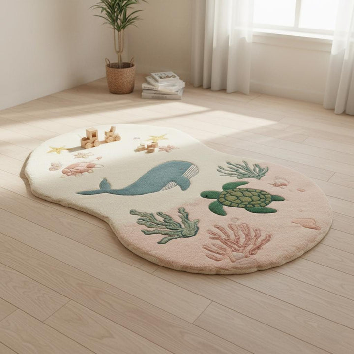Translation missing: es.Underwater theme nursery rug with whale and turtle, perfect baby shower gift