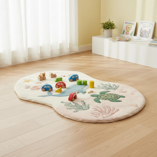 Translation missing: es.Eco-friendly wool rug for kids, hand tufted with coral reef and starfish pattern