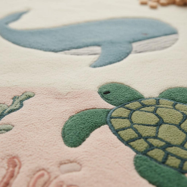Translation missing: es.Ocean Theme Kids Rug | Sea Animal Nursery Carpet | Whale Turtle Play Mat | Handmade Tufted Wool Rug | Coastal Baby Room Decor | Montessori