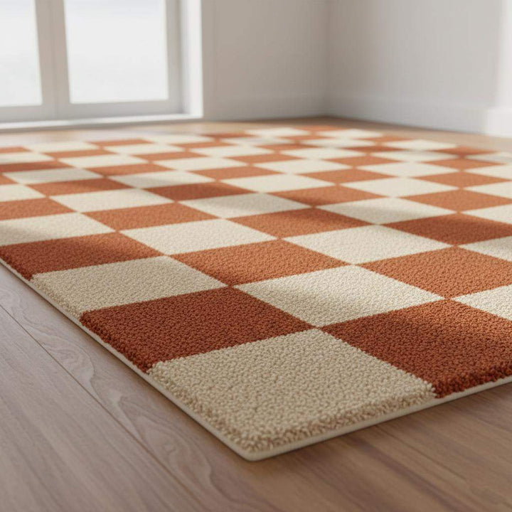 Translation missing: es.Orange Checkerboard Rug – Tufted Mid Century Modern Area Carpet