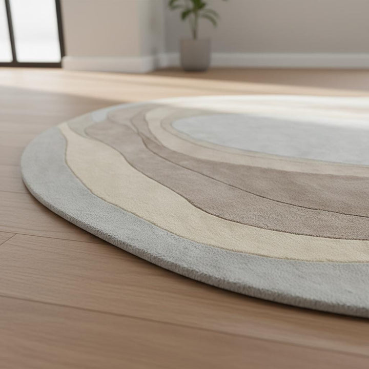 Translation missing: fr.Organic wavy rug with irregular beige cream shape and modern abstract design for minimalist and Japandi interiors