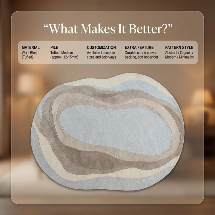 Translation missing: fr.Organic wavy rug in beige cream with irregular shape and modern abstract design for minimalist and Japandi interiors