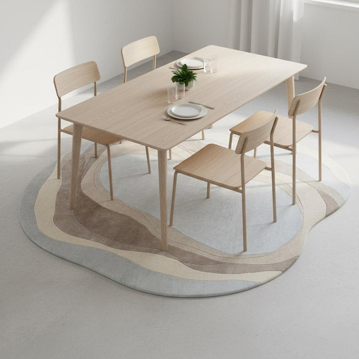 Translation missing: fr.Beige cream organic wavy rug with irregular shape and soft texture for modern minimalist living rooms
