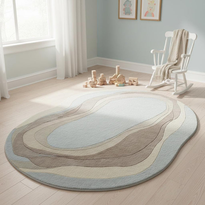 Translation missing: fr.Organic wavy beige cream rug with irregular shape and soft cozy texture for modern minimalist decor