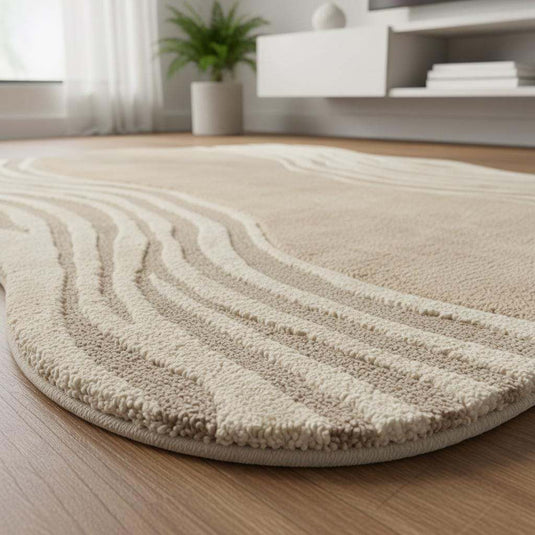 Translation missing: en.Modern beige Organic Wavy Rug with irregular shape and soft plush texture for minimalist and Scandinavian decor