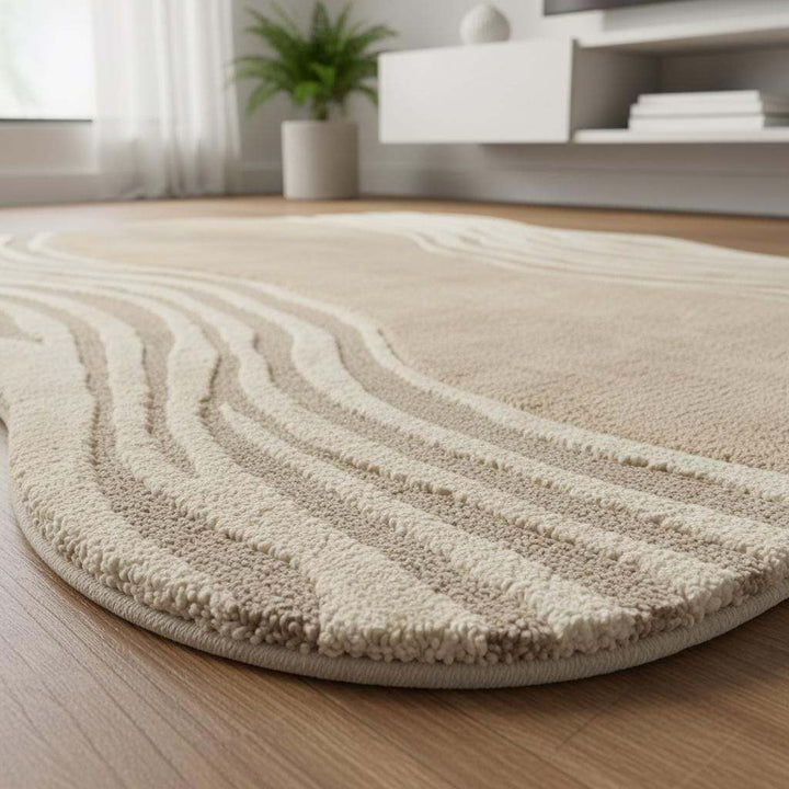 Translation missing: en.Modern beige Organic Wavy Rug with irregular shape and soft plush texture for minimalist and Scandinavian decor
