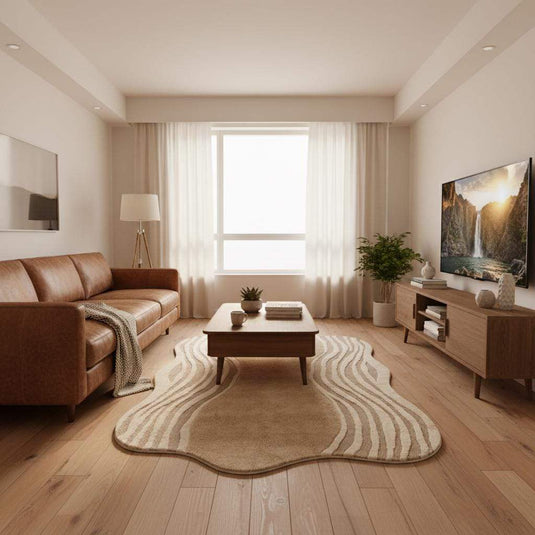 Translation missing: en.Organic wavy rug with irregular shape and soft plush texture in modern beige for minimalist and Scandinavian decor