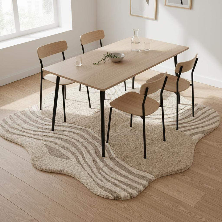Translation missing: en.Hand-tufted organic wavy rug in beige with irregular shape and soft plush texture for modern minimalist decor