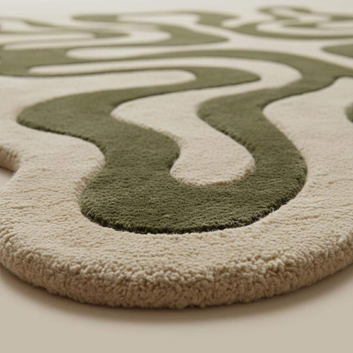 Translation missing: es.Organic Abstract Green Hand Tufted Rug, Modern Wavy Shape Area Rug, Contemporary Sculpted Living Room Carpet