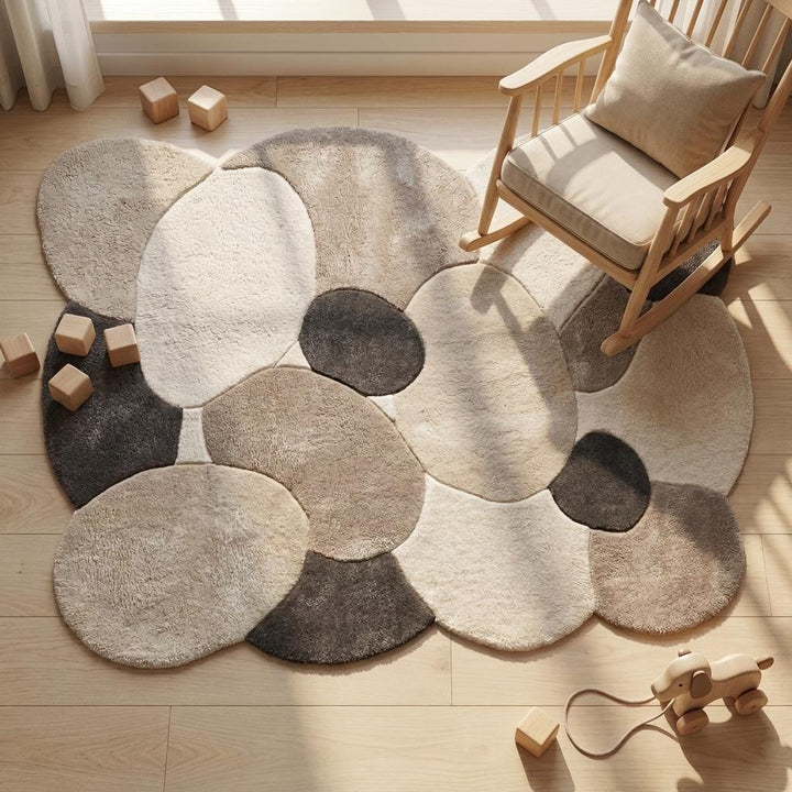Translation missing: es.Organic Abstract Hand Tufted Wool Rug, Pebble Shape Modern Area Rug for Living Room Decor __etsy:8026368174