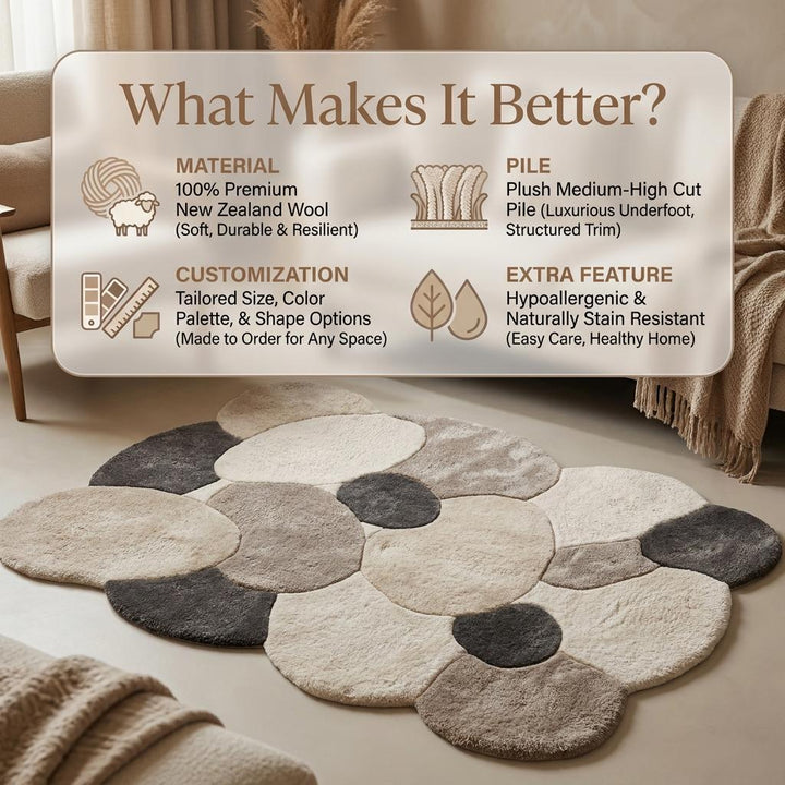 Translation missing: es.Organic Abstract Hand Tufted Wool Rug, Pebble Shape Modern Area Rug for Living Room Decor __etsy:8074282073