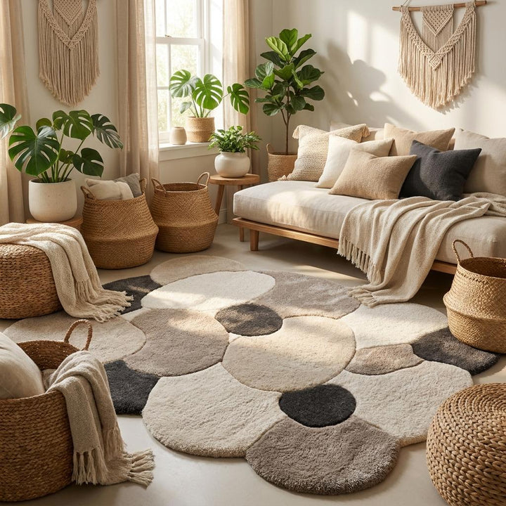 Translation missing: es.Contemporary neutral wool rug with abstract stone pattern designed for living room, bedroom, or reading nook decor __etsy:8026368046