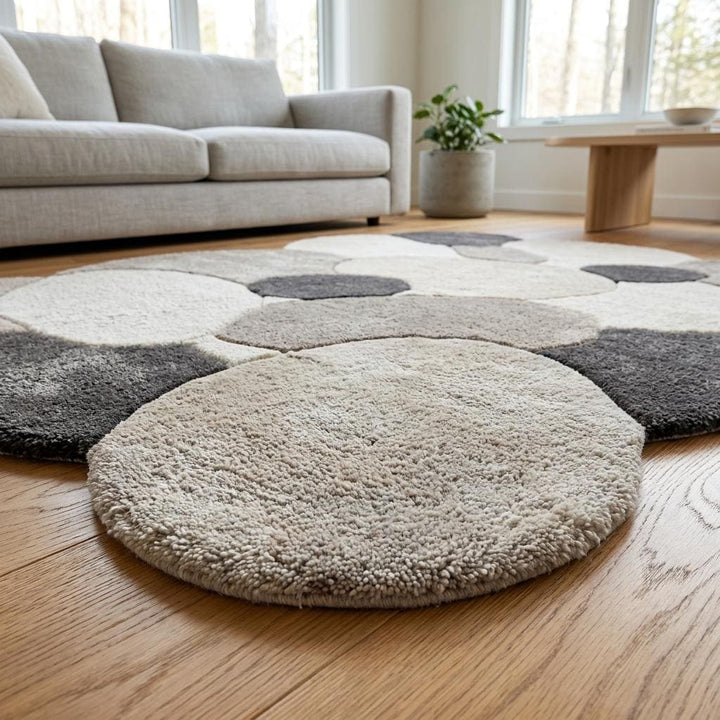 Translation missing: es.Organic Abstract Hand Tufted Wool Rug, Pebble Shape Modern Area Rug for Living Room Decor __etsy:8026368044