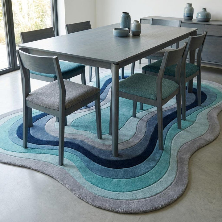 Translation missing: es.Organic Modern Wool Rug, Abstract Blue Green Area Rug, Handmade Wavy Shape Living Room Carpet __etsy:8006148434