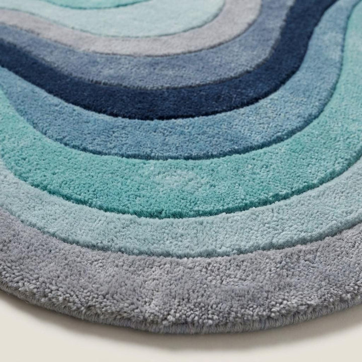 Translation missing: es.Organic Modern Wool Rug, Abstract Blue Green Area Rug, Handmade Wavy Shape Living Room Carpet __etsy:8006148428