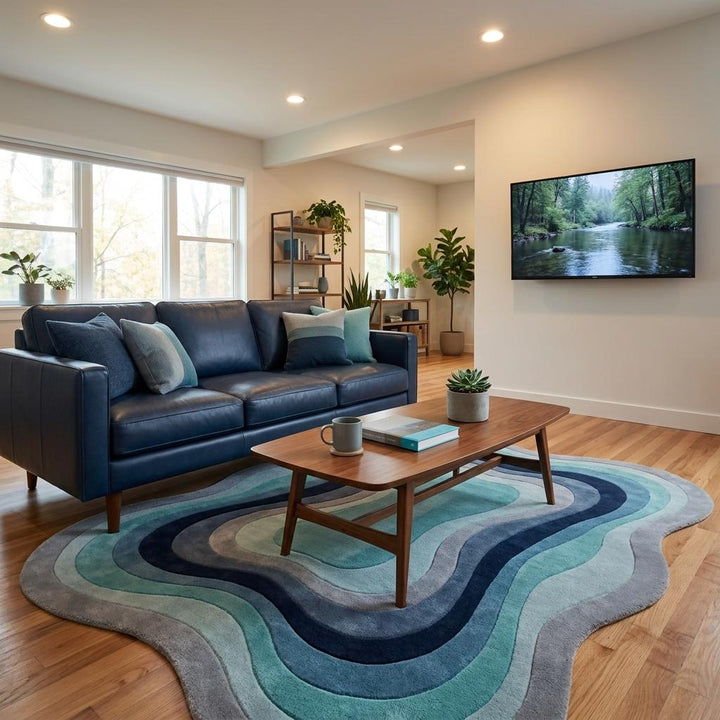 Translation missing: es.Freeform contemporary rug with carved wave pattern designed for stylish living room, office, or reading nook spaces __etsy:8054066741