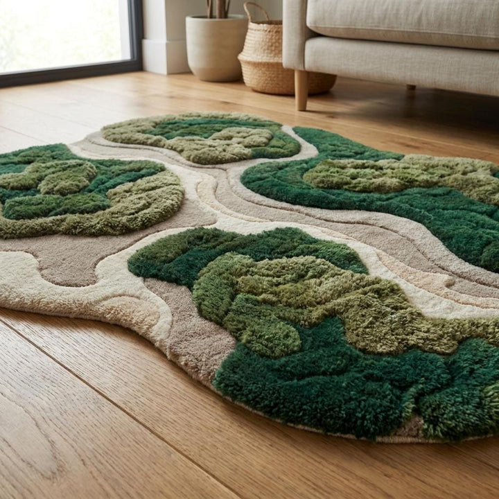 Translation missing: es.Organic Moss Rug Hand Tufted Wool Area Rug, Sculpted Abstract Rug for Living Room Decor __etsy:8006128082