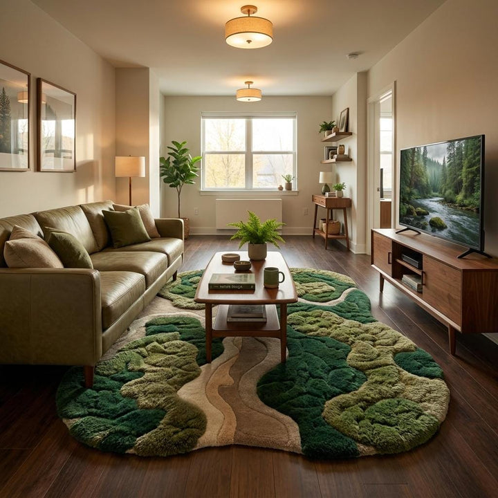 Translation missing: es.Organic Moss Rug Hand Tufted Wool Area Rug, Sculpted Abstract Rug for Living Room Decor __etsy:8006128078