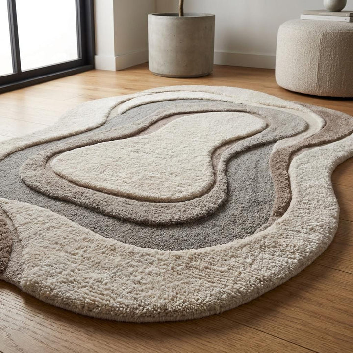 Translation missing: es.Organic Shape Hand Tufted Wool Rug, Modern Abstract Neutral Area Rug for Living Room Bedroom Decor __etsy:8078299355