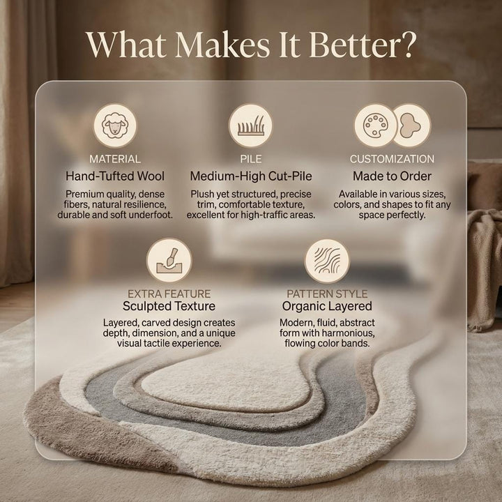 Translation missing: es.Organic Shape Hand Tufted Wool Rug, Modern Abstract Neutral Area Rug for Living Room Bedroom Decor __etsy:8078299545