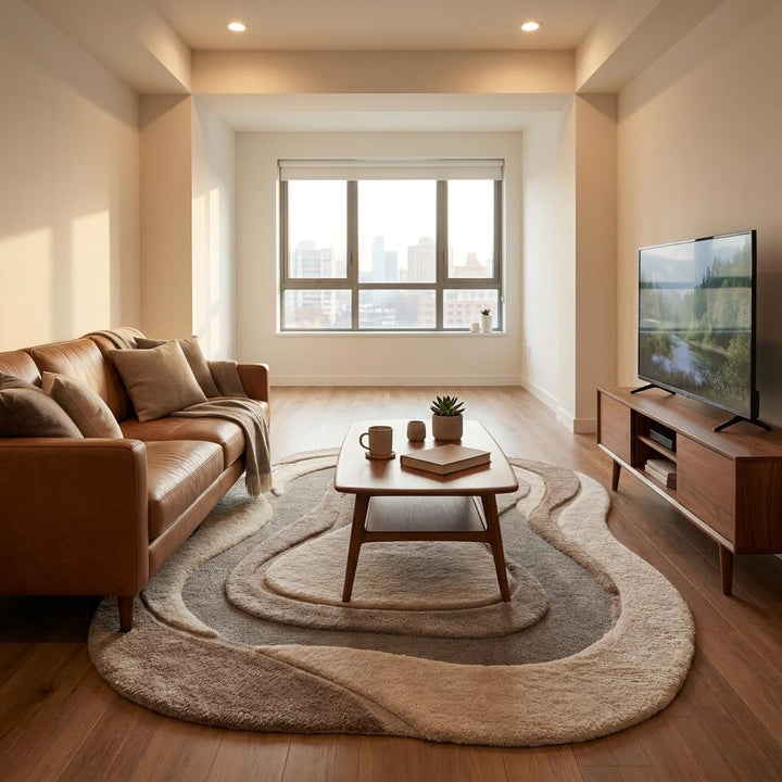 Translation missing: es.Soft contemporary wool blend rug designed for bedroom, lounge, studio, or minimalist apartment interiors __etsy:8078299349