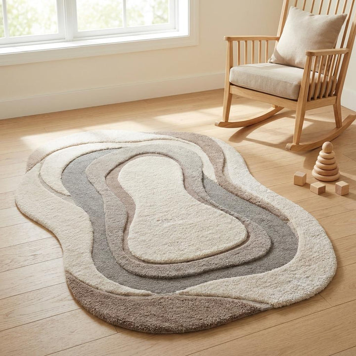 Translation missing: es.Premium handmade abstract rug with curved layered design bringing warmth and texture to modern organic spaces __etsy:8030390806
